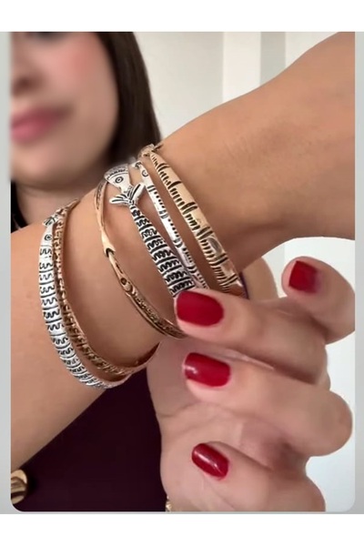 mos&more 6 قطع، سوار متعدد الأسماك باللون الذهبي والفضي، القطر: 6.4 سم