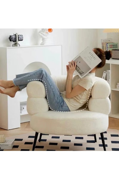 Domuik Modern White Bouclé Barrel Chair – Round Padded Backrest Armchair For Living Room