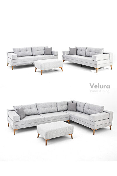 Velura Home & Living Zeri Modüler Yataklı Koltuk Takımı & 2 Adet Üçlü Kanepe ...