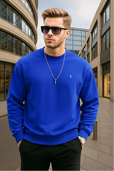 COMBİNE MİCHAİL Mavi Renk Basic Bisiklet Yaka Relaxed Regular Erkek Sweatshirt