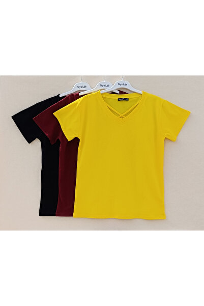 siyalife Γυναικείο μπλουζάκι με λαιμόκοψη σε σχήμα V με λεπτομέρεια από κορδό...