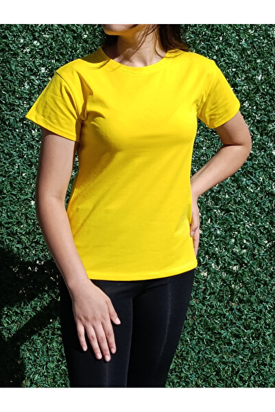 siyalife Ženska okrugla kragna Osnovni žuta T-shirt - majica