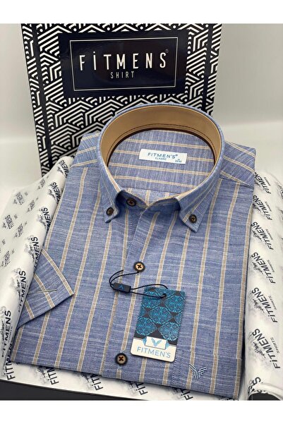 Fitmens قميص رجالي كلاسيكي بأكمام قصيرة من الكتان مخطط مع علبة هدايا FS-00362...