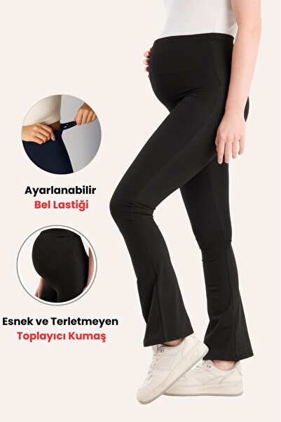 BANEGA Spanish Leg Adjustable High Waist Stretchy Recovery and Firming Black Maternity Leggings