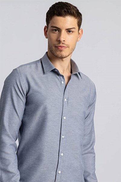Tudors Modern Slim Fit Pamuklu Kolay Ütü Armürlü Erkek Gömlek