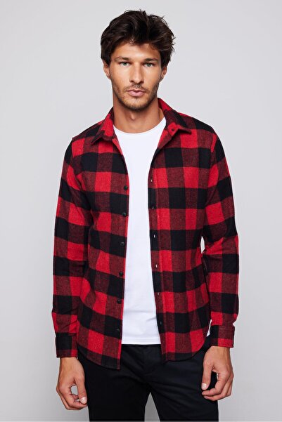 Tudors Erkek Slim Fit Dar Kesim Uzun Kollu Kareli Kışlık Oduncu Gömlek