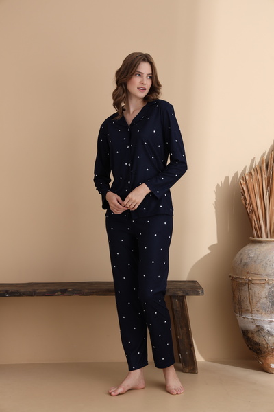 ELİTOL Σετ πιτζάμες με μακρυμάνικο γυναικείο σχέδιο αστεριών με κουμπιά