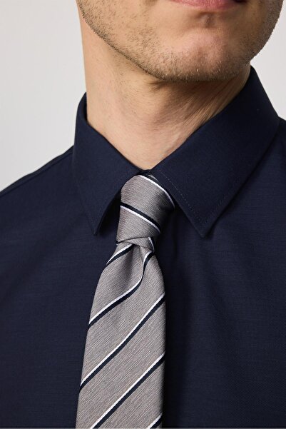 Tudors Erkek Slim Fit Non-Iron Pamuklu Doğa Dostu Ekoteks Belgeli Ütü Gerektirmez Lacivert Gömlek