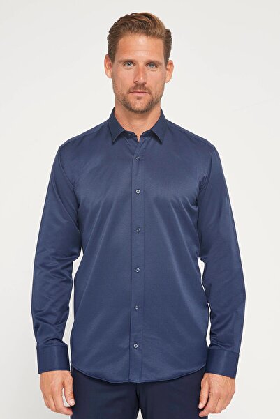 Tudors Modern Slim Fit Pamuklu Kolay Ütü Armürlü Erkek Gömlek