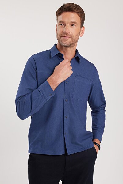 Tudors Regular Fit Rahat Kesim Cepli Denim Düğmeli Yaka Lacivert Kot Gömlek