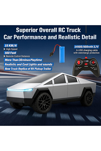 DmarQa RC Tesla Cybertruck Remote Control Car with Rechargeable Battery and LED Lights – High Speed