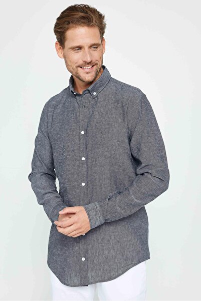 Tudors Men's Linen Premium Slim Fit Sports Shirt - Long Sleeve, Button Collar...