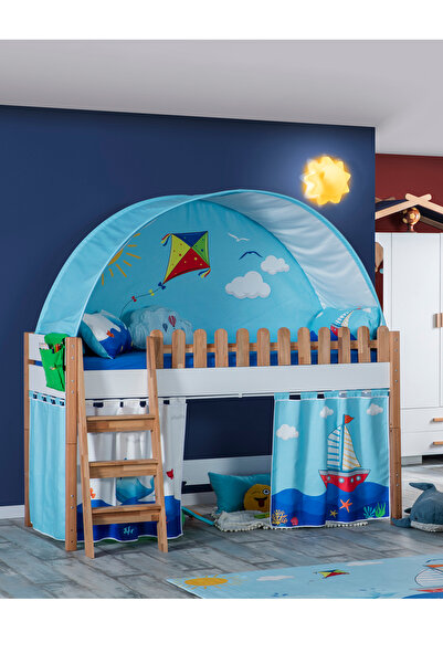 benim odam My House Montessori Ahşap Oyun Evi Karyola 90 X 200 Mavi