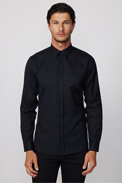 Tudors Modern Slim Fit Pamuklu Kolay Ütü Armürlü Erkek Gömlek