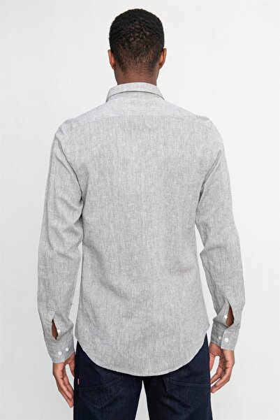 Tudors Men's Linen Premium Series - Slim Fit Khaki Sports Shirt, Long Sleeve and Button Collar