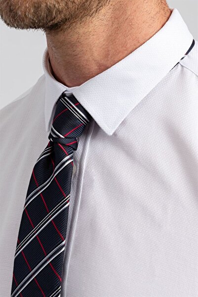 Tudors Modern Slim Fit Uzun Kollu Pamuklu Kolay Ütü Armürlü Erkek Beyaz Gömlek