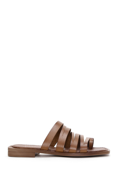 Derimod Women's Tan Flip Flops Leather Slippers 25Sfd 330018