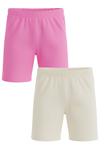 TAMGÜN İkili Kız Çocuk Pamuklu Likralı Tayt Şort Spor Voleybol Günlük Etek Altı Rahat