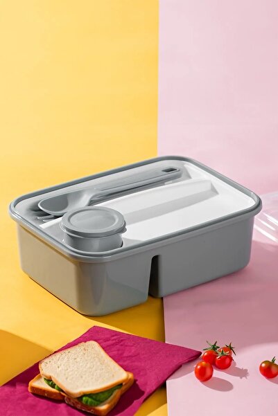 HOLLYHOME Lunch To Go Beslenme Kabı Bölmeli Sosluklu Plastik Beslenme Kutusu 920ml 40ml 14,5x20x7,4(H)cml Mavi