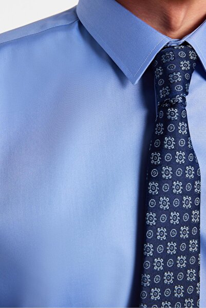 Tudors Erkek Slim Fit Non-Iron Pamuklu Doğa Dostu Ekoteks Belgeli Ütü Gerektirmez Mavi Gömlek