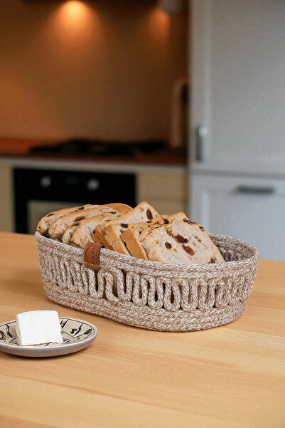 KAAN HOME TEKSTİL Kaan Home - Oval Jute Bread Basket, Hand Woven