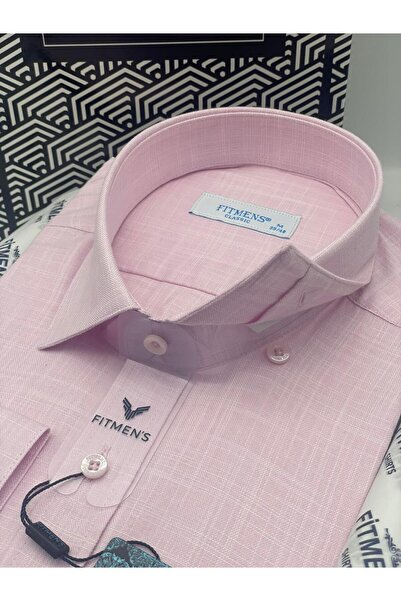 Fitmens Klasik Uzun Kol Keten Yaka Alttan Düğmeli Hediye Kutulu Erkek Gömlek FS-003686 - Pembe