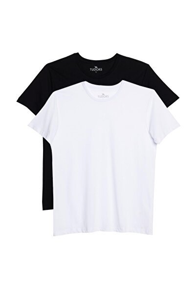 Tudors Unisex 2-pack Μαύρο-λευκό μπλουζάκι Slim Fit Slim Fit 100% Cotton Crew Neck