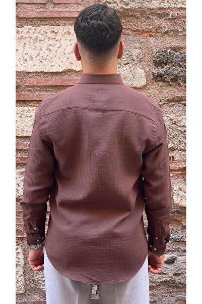 Fitmens Slim Fit Long Sleeve Muslin Cotton Comfortable Breathable Fabric Collar Buttoned Men's Shirt with Gift Box