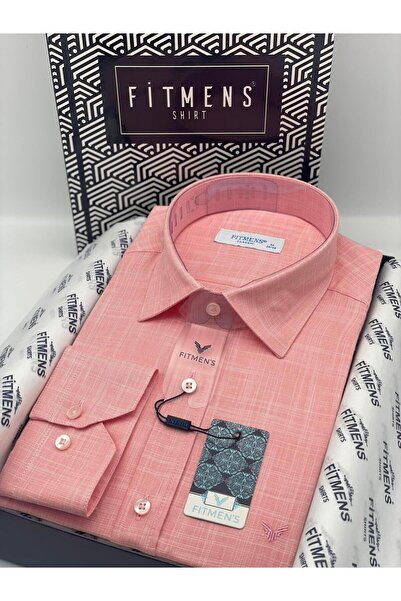 Fitmens قميص رجالي كلاسيكي بأكمام طويلة بدون جيوب وياقة كتان وأزرار سفلية مع علبة هدايا FS-003686 - داخل الموزع