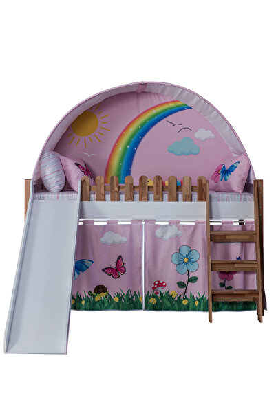 benim odam My House Çocuk Odası Montessori Takımı Kaydıraklı Karyola Pembe Oyun Evi