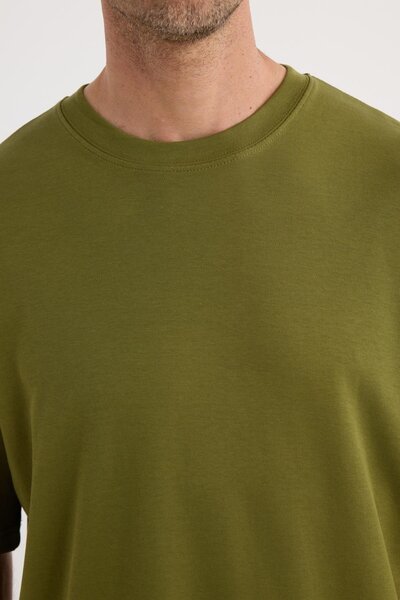 Tudors Μπλουζάκι Unisex Oversize Wide Cut 100% βαμβακερό μαλακό ανάγλυφο Basic Crew Neck Khaki T-shirt