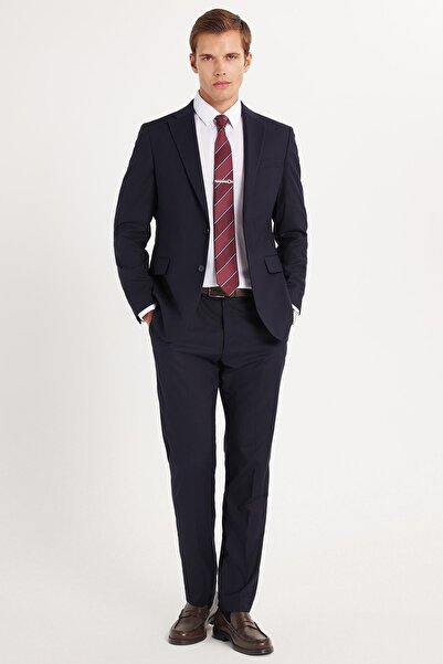 Tudors Erkek Slim Fit Mono Yaka Likralı Esnek Kumaş Lacivert Takım Elbise