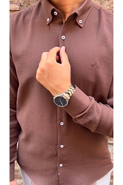 Fitmens Slim Fit Long Sleeve Muslin Cotton Comfortable Breathable Fabric Collar Buttoned Men's Shirt with Gift Box