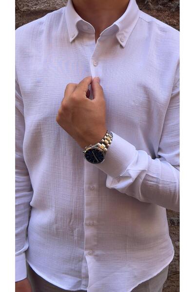 Fitmens Slim Fit Long Sleeve Muslin Cotton Comfortable Breathable Fabric Collar Buttoned Men's Shirt with Gift Box