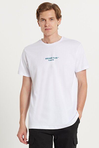 Tudors Чоловічі футболки з м'якою текстурою з бавовни Slim Fit Slim Fit 100 з білим принтом з вирізом на горловині