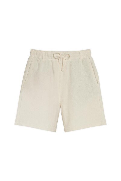 Tudors Erkek Regular Rahat Kesim Beli Lastikli ve Kordonlu Yandan Cepli Bej Bermuda Şort