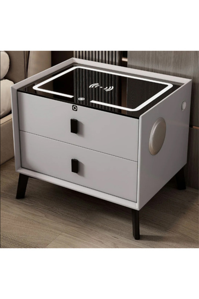 Domuik Smart Nightstands with Wireless Charging Station, USB Port, Modern Nightstands with 3 Color LED Ligh