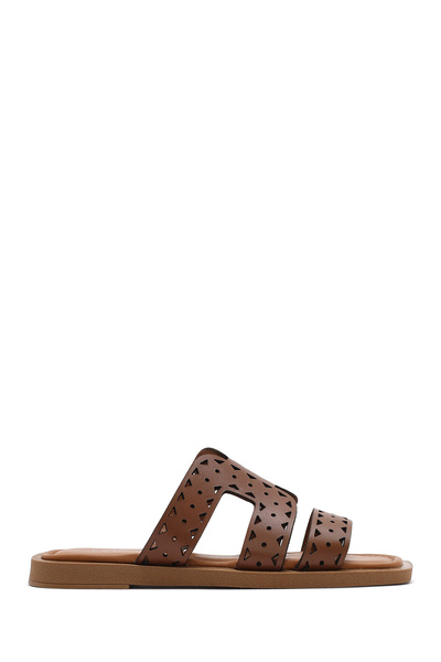 Derimod Women's Tan Leather Slippers 25Sfd 182718