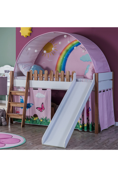 benim odam My House Çocuk Odası Montessori Takımı Kaydıraklı Karyola Pembe Oyun Evi