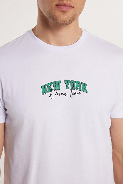 Tudors Ανδρικό T-shirt Slim Fit Slim Fit 100% βαμβακερό τυπωμένο λευκό μπλουζάκι με λαιμόκοψη