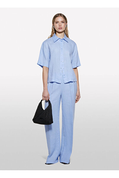 Sisley Cămașă pentru femei, cu decolteu clasic, albastru deschis, 5BMLLQ08U