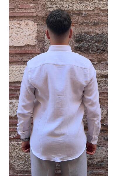 Fitmens Slim Fit Long Sleeve Muslin Cotton Comfortable Breathable Fabric Collar Buttoned Men's Shirt with Gift Box