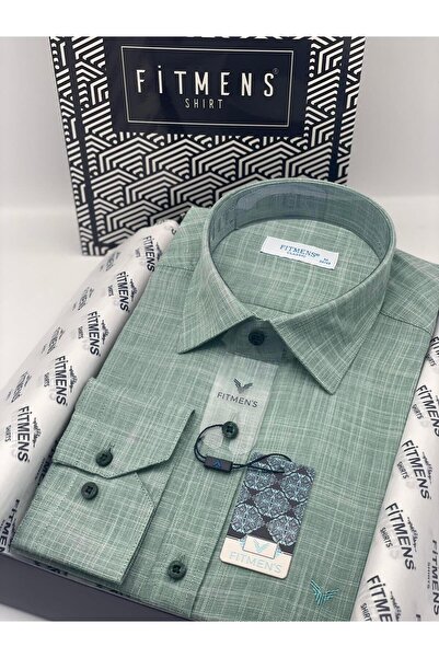 Fitmens قميص رجالي كلاسيكي بأكمام طويلة بدون جيوب وياقة كتان وأزرار سفلية مع ...