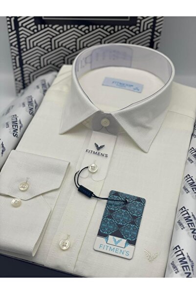 Fitmens Classic Long Sleeve Linen Collar Buttoned at the Bottom Men's Shirt with Gift Box Fs-003686 - Cream