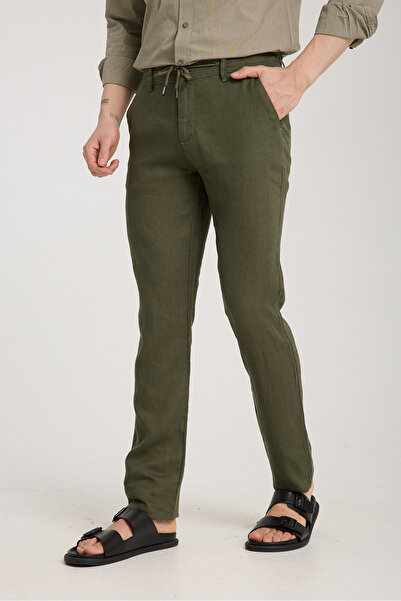 muzzo jeans Green 100% Linen Trousers with Waistband