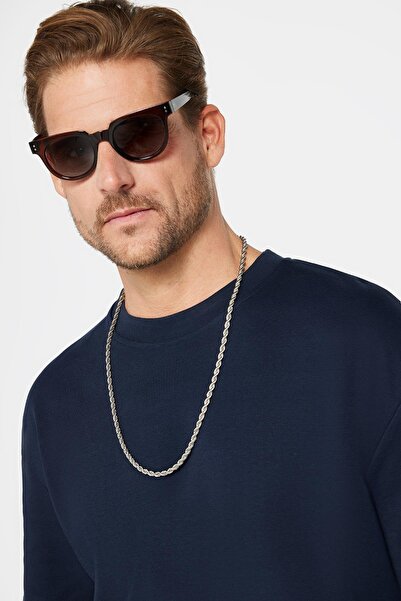 Tudors Μπλουζάκι Unisex Oversize Wide Cut 100% βαμβακερό μαλακό με υφή Basic Crew Neck Navy Blue T-shirt