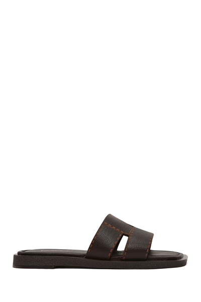 Derimod Women's Brown Leather Slippers 25Sfd 180618