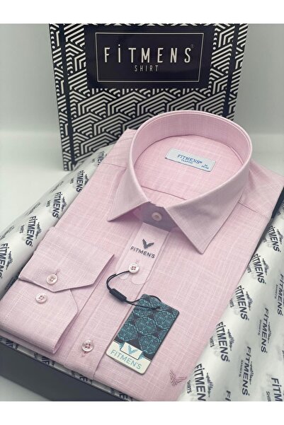 Fitmens Klasik Uzun Kol Keten Yaka Alttan Düğmeli Hediye Kutulu Erkek Gömlek FS-003686 - Pembe