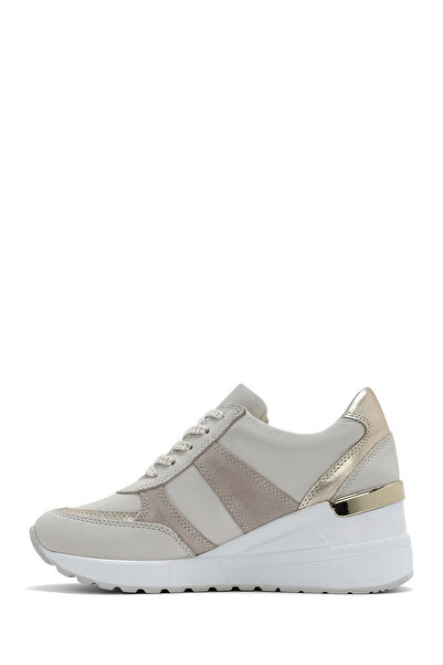 Derimod Women's Beige Wedge Heeled Side Zipper Leather Sneaker 25Sfd 370314