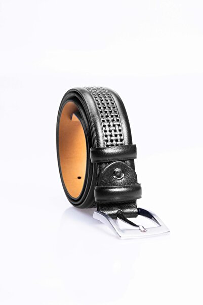 Tudors Curea neagră clasică pentru bărbați, 100% piele naturală, 3,5 cm